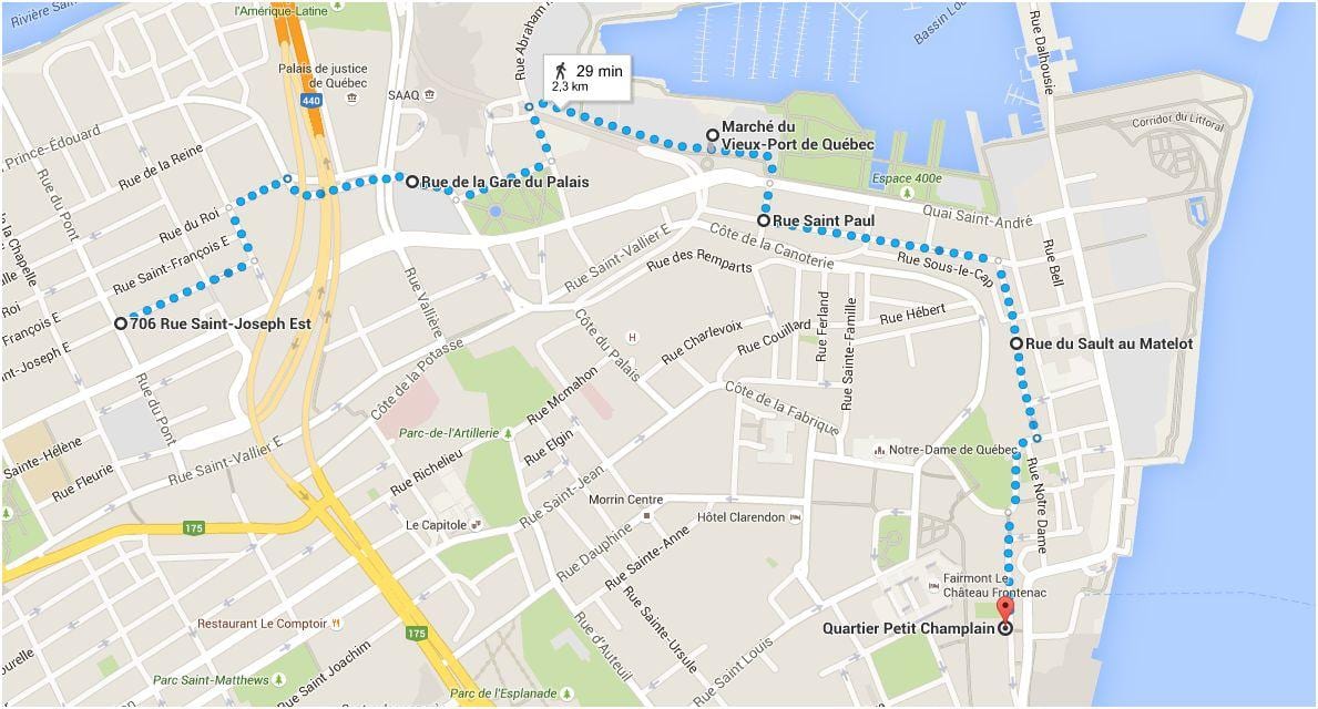 რუკა Quebec City ქვედა ქალაქი